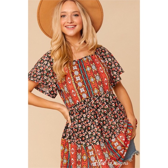 ❤️LAST 2! Boho Flutter Sleeve Babydoll Peplum Top! - Picture 6 of 9